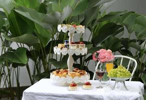 tuin high tea party met cake, koekjes en fruit foto