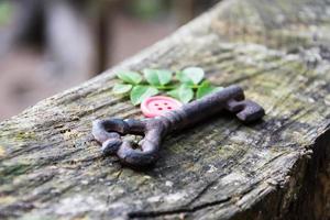 sleutel op een houten plank foto