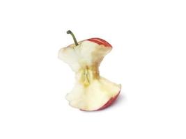 rode appel met het missen van een hapje geïsoleerd op een witte achtergrond foto