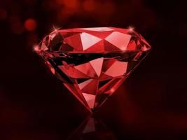 sprankelende rode diamanten op een donkerrode gloeiende bokehachtergrond. foto