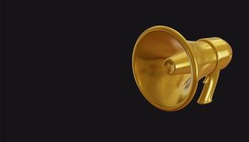 gouden megafoon luidspreker op zwarte achtergrond. 3D render illustratie. foto