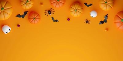 bovenaanzicht 3d illustratiebanner van gelukkig halloween-concept foto