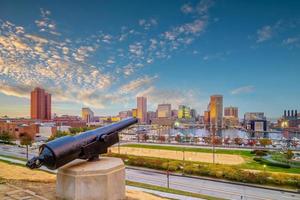 de skyline van de stad van de binnenstad van baltimore, stadsbeeld in maryland usa foto