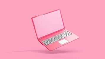 roze laptop leeg scherm zijaanzicht. geïsoleerde modelcomputer. foto