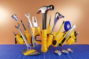 verschillende werkinstrumenten voor constructie, reparatie. foto