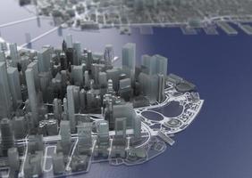 grote stad in het bovenaanzicht van de bergen. illustratie in casual grafisch ontwerp. fragmenten new york 3d render foto