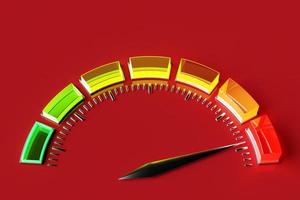 3D illustratie ronde pictogram van het bedieningspaneel. hoog risicoconcept op snelheidsmeter. kredietbeoordelingsschaal foto