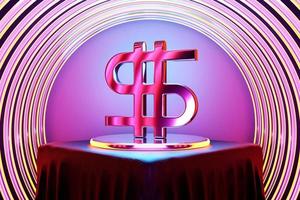 3d illustratie van het pictogram van het dollargeld op cirkelpodium. valutawisselsymbool, stijgende prijzen. foto