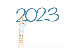 het jaar 2023 werd geschilderd door een miniatuur mensenschilder. foto