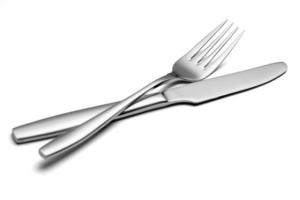 de metalen glanzende vork en mes op een witte achtergrond. foto