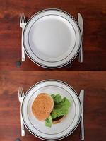 tijdlijn die bestaat uit zelfgemaakte gerechten van een gegrilde hamburger met tomaten en salade op een bord foto
