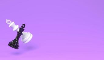 3D illustratie zwart-wit koning op paarse achtergrond voor kopie ruimte, 3D-rendering object Schaken concept foto