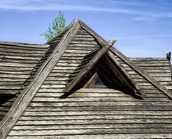 het oude houten dak, close-up foto