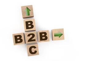 woorden b2b, b2c verzameld in kruiswoordraadsel met houten kubussen. kopieer ruimte foto