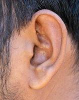 menselijk oor close-up shot of oor en arts check foto
