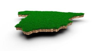 spanje kaart bodem land geologie dwarsdoorsnede met groen gras en rotsgrond textuur 3d illustratie foto