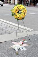 los angeles, 27 februari - herdenkingskrans bij de ster van leonard nimoy op de hollywood walk of fame op de hollywood blvd op 27 februari 2015 in los angeles, ca foto