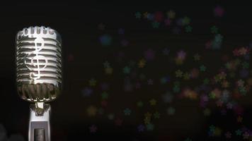 retro microfoon voor opnemen en optreden voor zangers op het podium. bokeh lichte achtergrond kan reclametekst plaatsen. foto