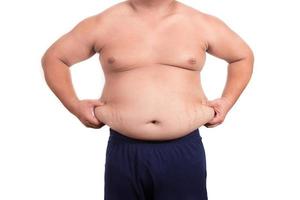 dikke man controleert zijn gewicht foto
