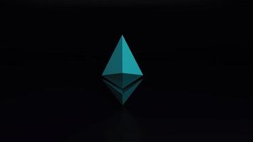 icoon van ethereum digitale valuta. cryptocurrency eth het nieuwe virtuele geld close-up 3d render van gouden ethereum op zwarte achtergrond foto