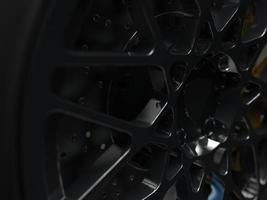 auto wiel met chromen schijven close-up op een donkere achtergrond. 3D render foto