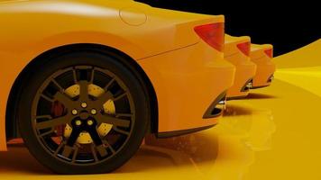automatisch geel. 3d illustratie van fragmenten van voertuigen op een witte achtergrond. foto