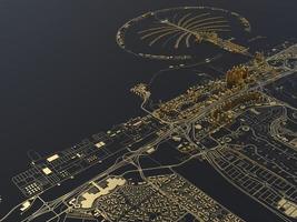 bovenaanzicht van de grote stad. illustratie in casual grafisch ontwerp. fragment van dubai 3d render foto