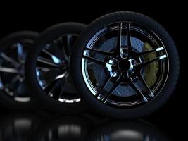 auto wiel met chromen schijven close-up op een donkere achtergrond. 3D render foto