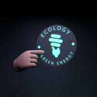 de hand houdt een neonpictogram vast op het thema eco. milieuvriendelijk concept. 3D render illustratie. foto