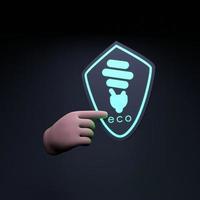 hand met neon eco-pictogram. ecologie en het behoud van de planeet. 3D render illustratie. foto