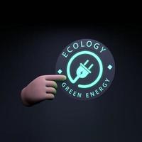 de hand houdt een neonpictogram vast met het thema eco. ecologisch concept. 3D render. foto