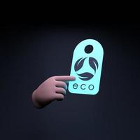 de hand houdt een neon eco-pictogram vast. ecologisch conservatieconcert. 3D render illustratie. foto