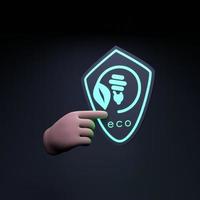 hand met neon eco-pictogram. ecologie en het behoud van de planeet. 3D render illustratie. foto