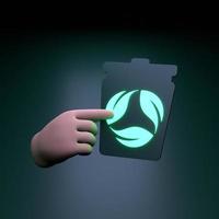 hand met eco recycling neon icoon. ecologisch concept. 3D render illustratie. foto