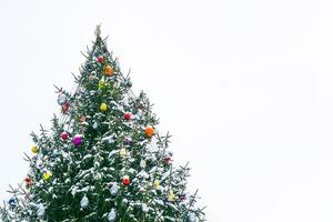 vrolijk kerstfeest en een gelukkig nieuwjaar. besneeuwde bomen. foto