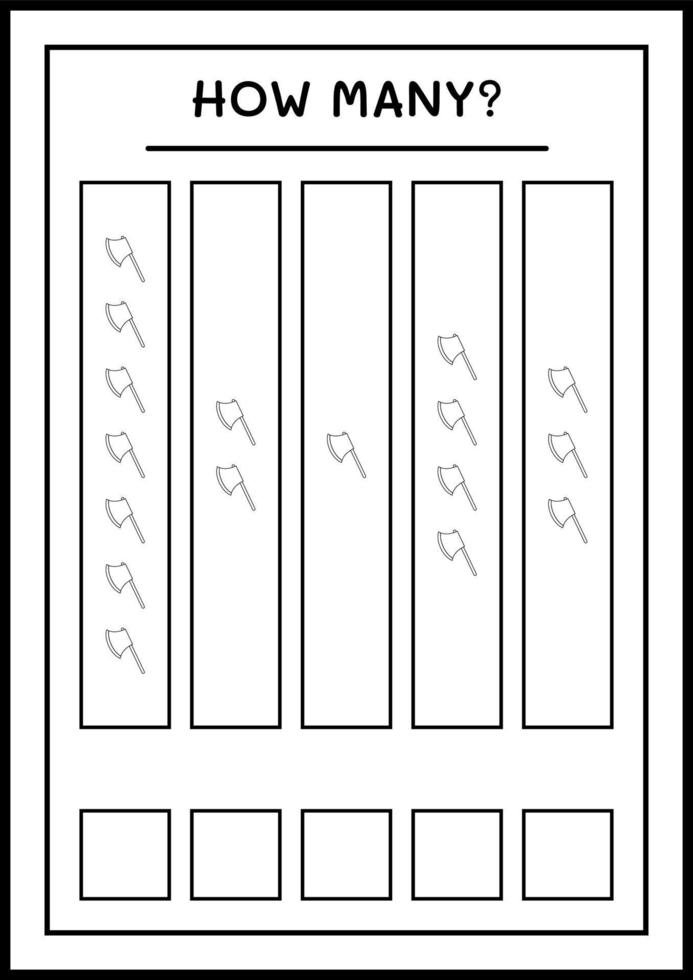 hoeveel bijl, spel voor kinderen. vectorillustratie, afdrukbaar werkblad vector