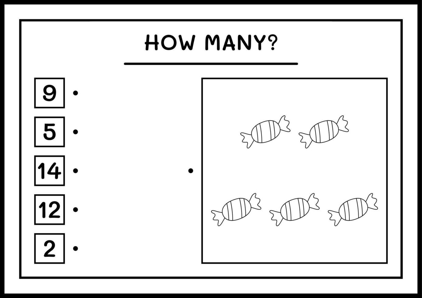 hoeveel kerstsnoepjes, spel voor kinderen. vectorillustratie, afdrukbaar werkblad vector