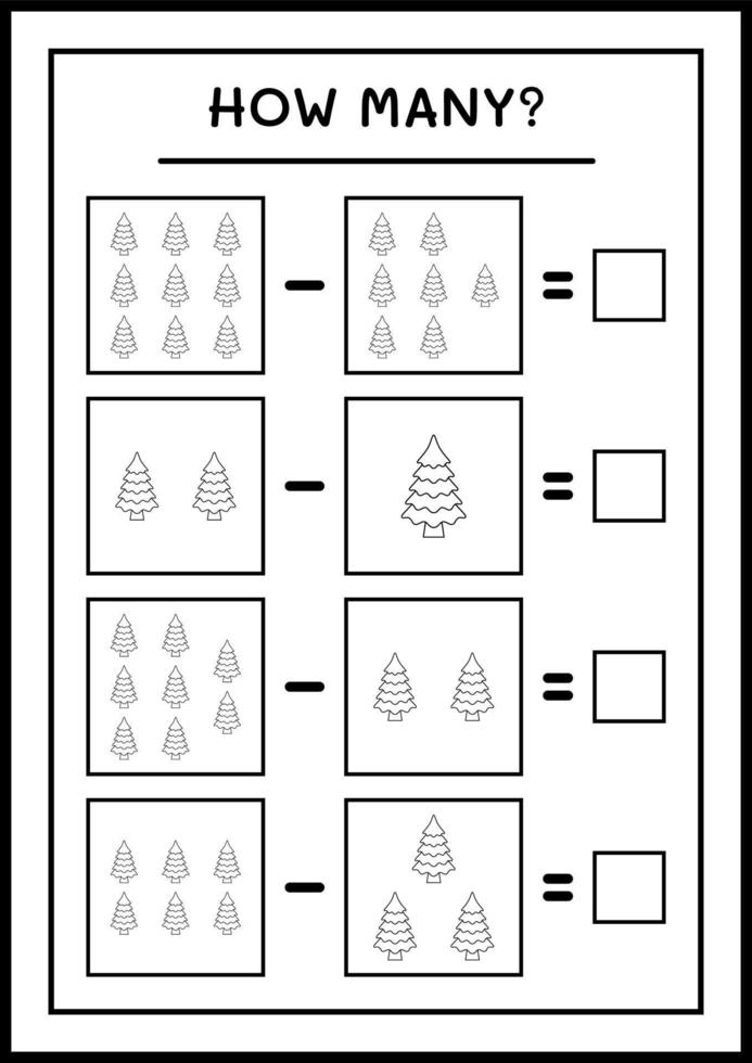 hoeveel kerstboom, spel voor kinderen. vectorillustratie, afdrukbaar werkblad vector
