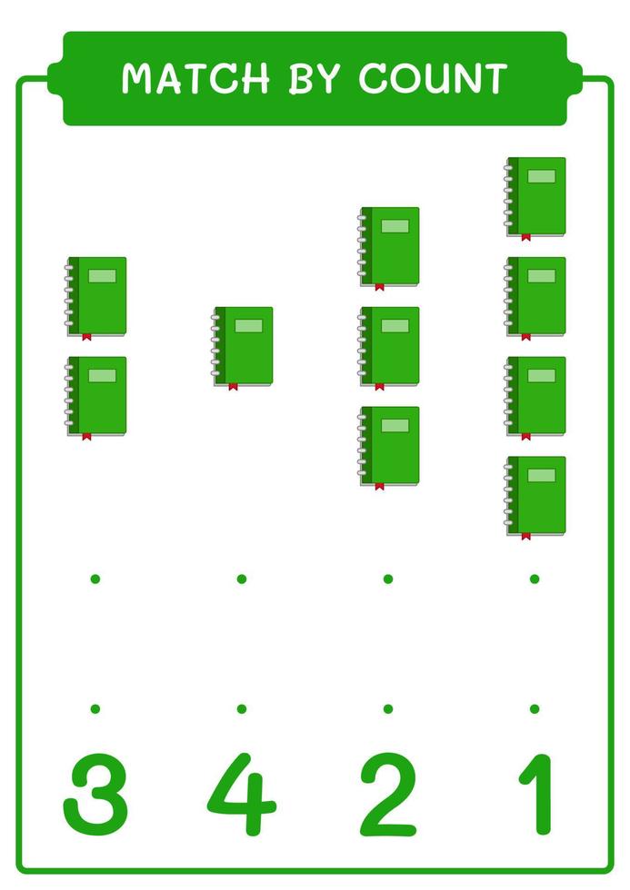 match door telling van notebook, spel voor kinderen. vectorillustratie, afdrukbaar werkblad vector