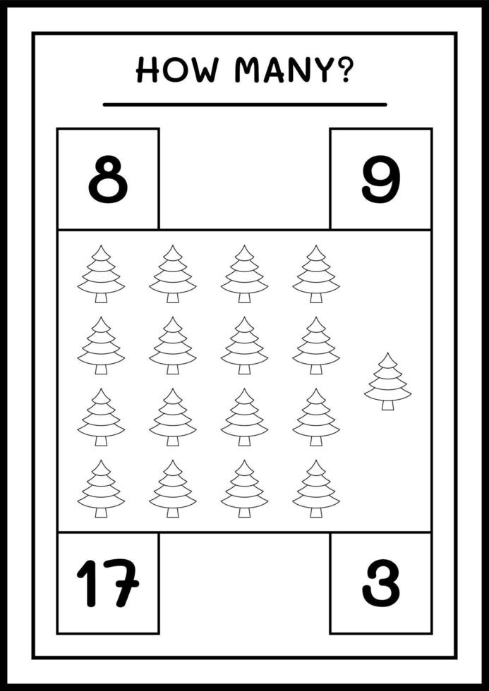 hoeveel kerstboom, spel voor kinderen. vectorillustratie, afdrukbaar werkblad vector