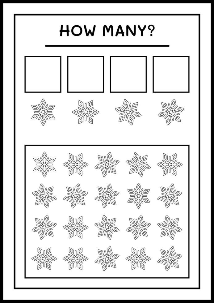 hoeveel sneeuwvlok, spel voor kinderen. vectorillustratie, afdrukbaar werkblad vector