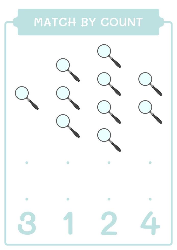 match door telling van vergrootglas, spel voor kinderen. vectorillustratie, afdrukbaar werkblad vector