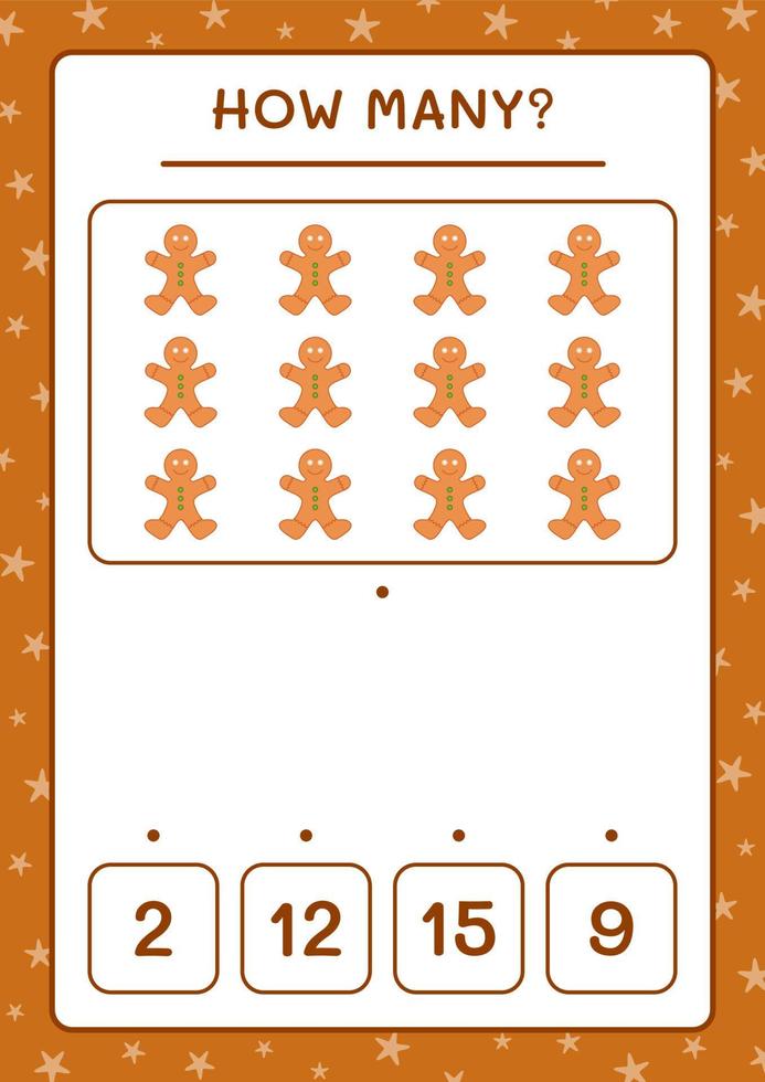 hoeveel peperkoekkoekjes, spel voor kinderen. vectorillustratie, afdrukbaar werkblad vector