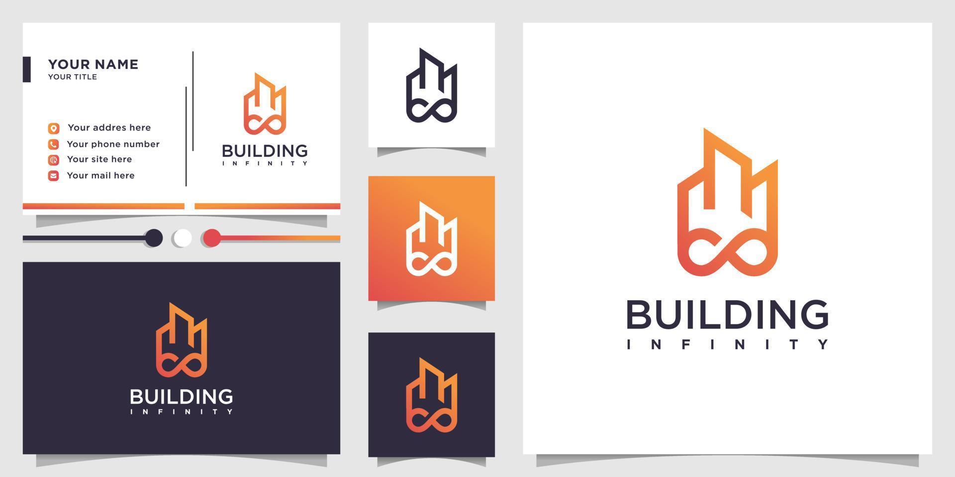 gebouw logo-ontwerp met creatieve oneindigheidselement concept premium vector