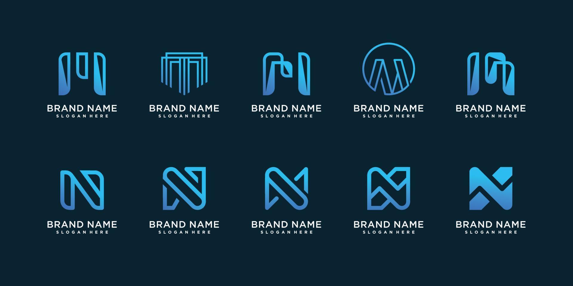 letter m en n logo-collectie met creatief ontwerp premium vector
