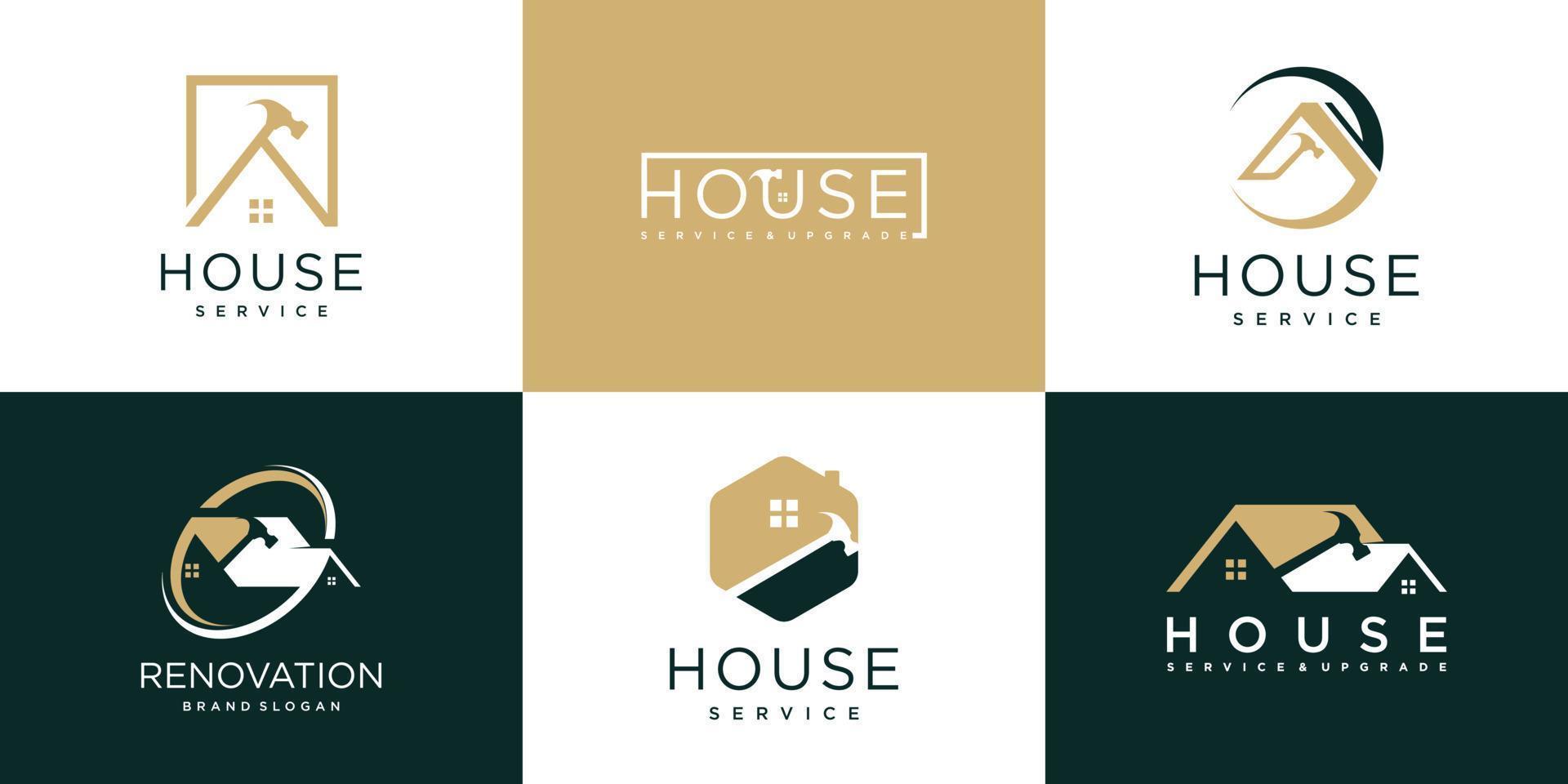 huis logo ontwerp met hamer concept voor service concept premium vector