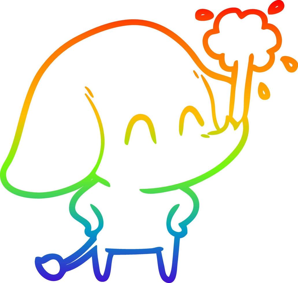 regenbooggradiënt lijntekening schattige cartoon olifant die water spuit vector