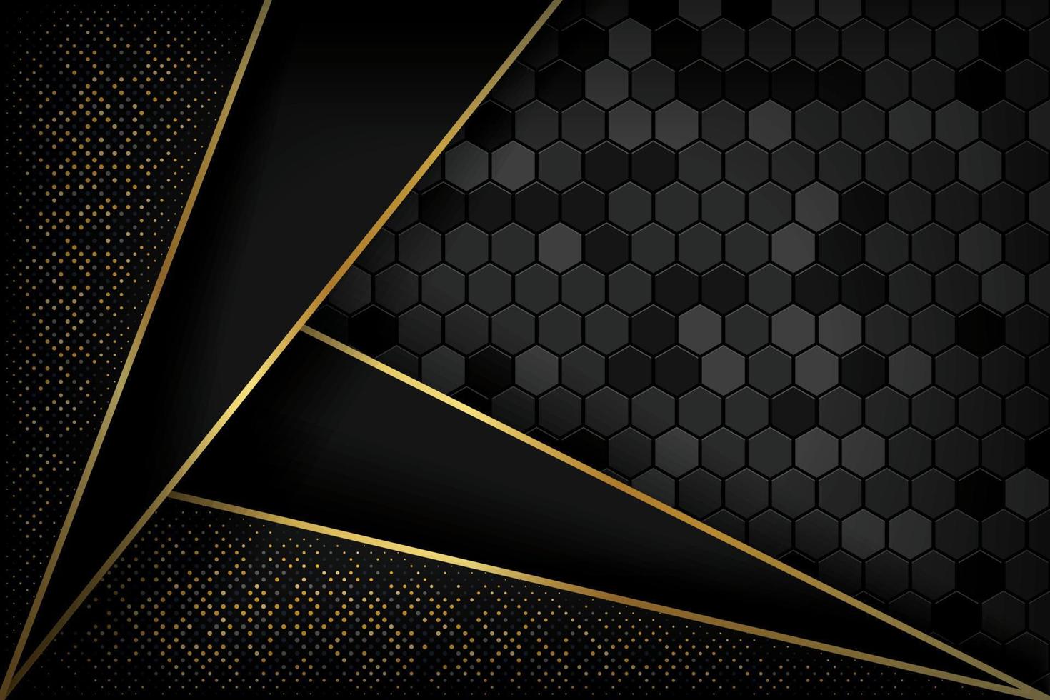 luxe zwarte achtergrond met een combinatie van gloeiende gouden stippen met 3D-stijl. vector