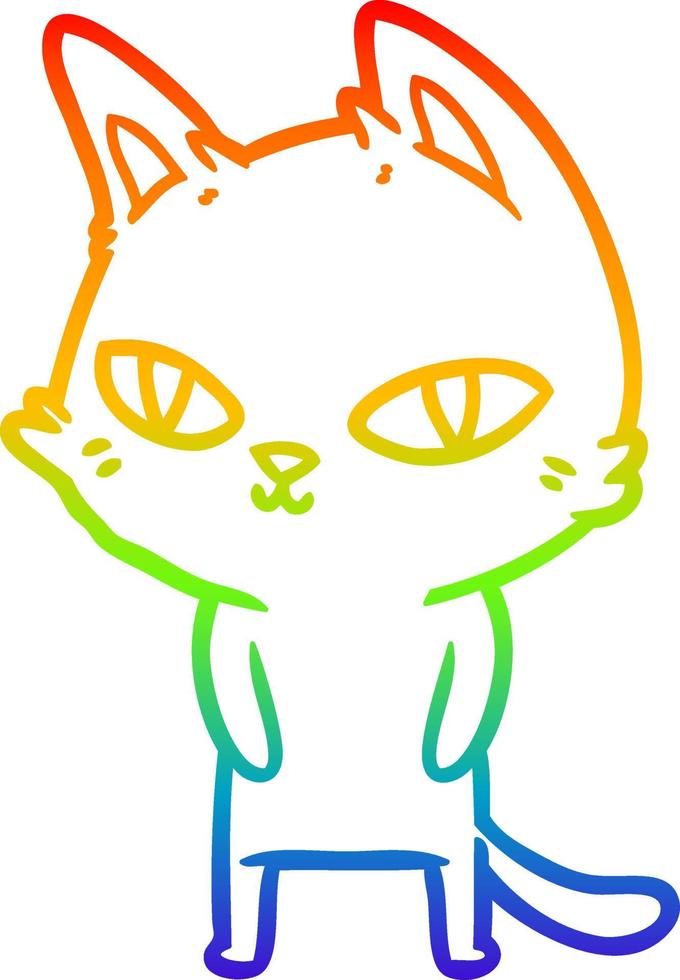 regenbooggradiënt lijntekening cartoon kat met heldere ogen vector