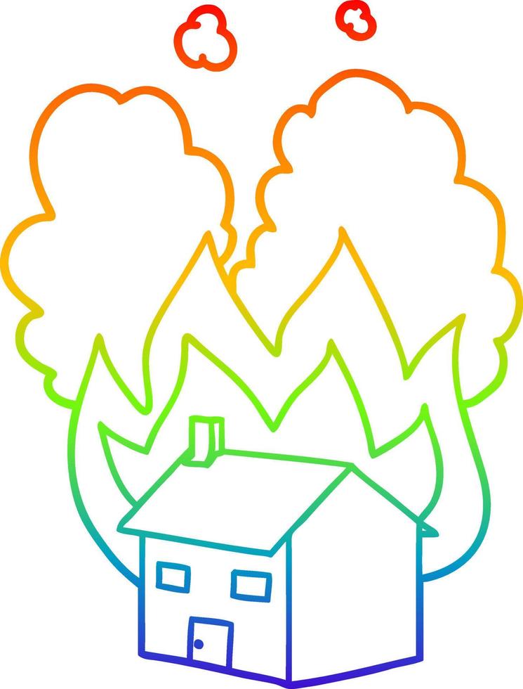 regenbooggradiënt lijntekening cartoon brandend huis vector